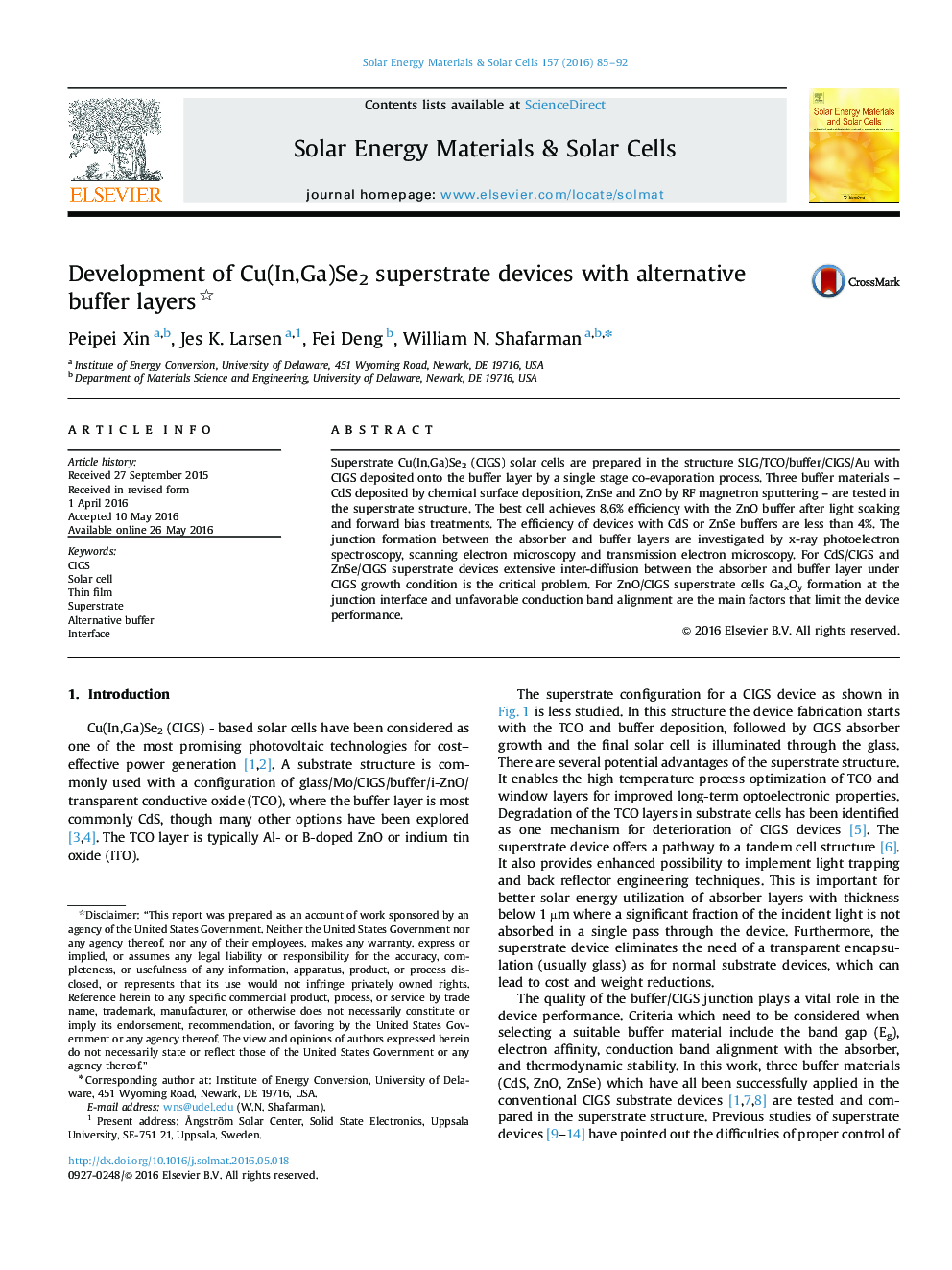 Development of Cu(In,Ga)Se2 superstrate devices with alternative buffer layers