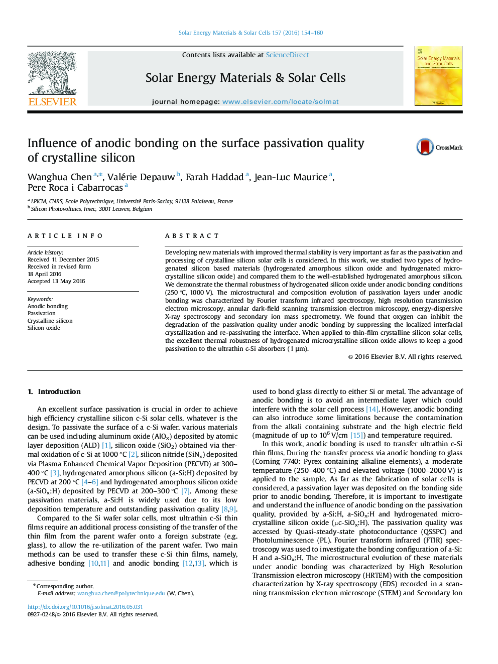 Influence of anodic bonding on the surface passivation quality of crystalline silicon