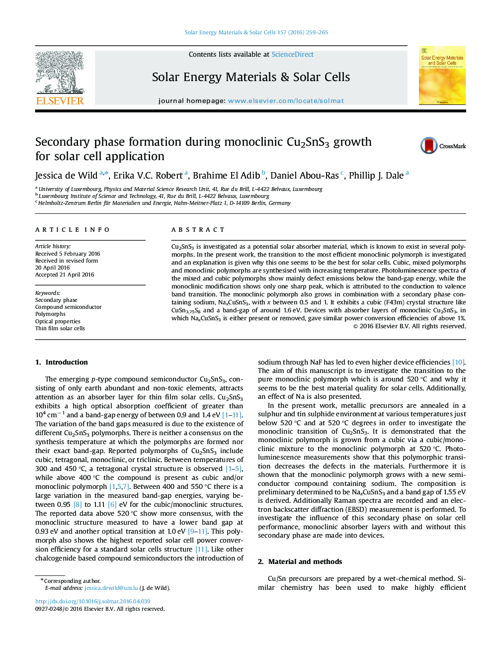 Secondary phase formation during monoclinic Cu2SnS3 growth for solar cell application