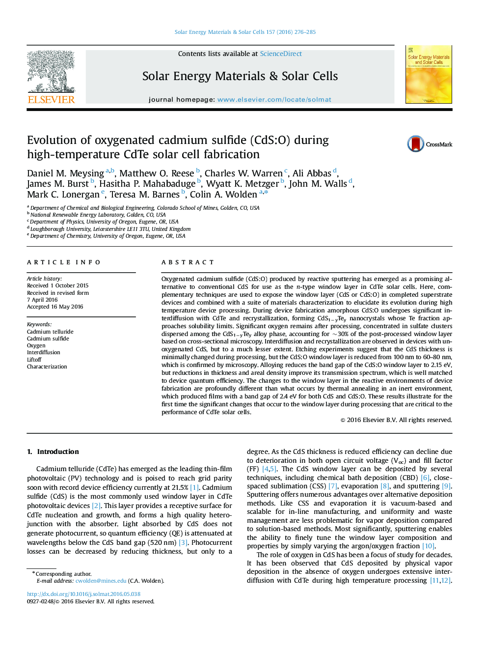 Evolution of oxygenated cadmium sulfide (CdS:O) during high-temperature CdTe solar cell fabrication