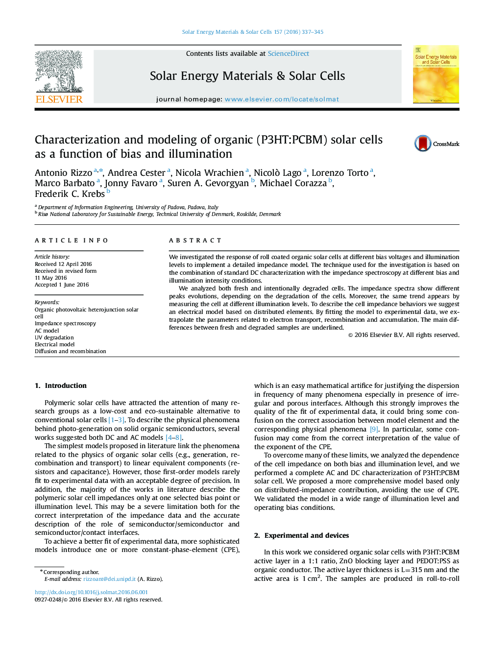 Characterization and modeling of organic (P3HT:PCBM) solar cells as a function of bias and illumination