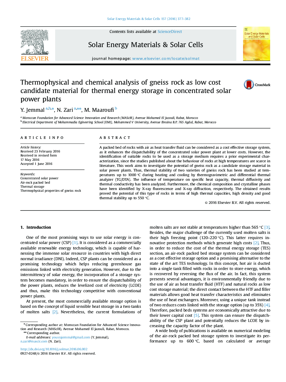 Thermophysical and chemical analysis of gneiss rock as low cost candidate material for thermal energy storage in concentrated solar power plants