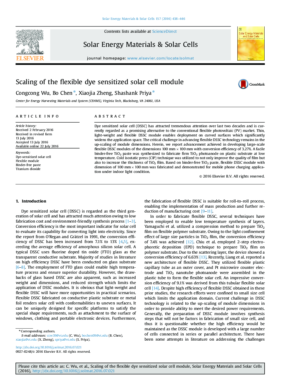 Scaling of the flexible dye sensitized solar cell module