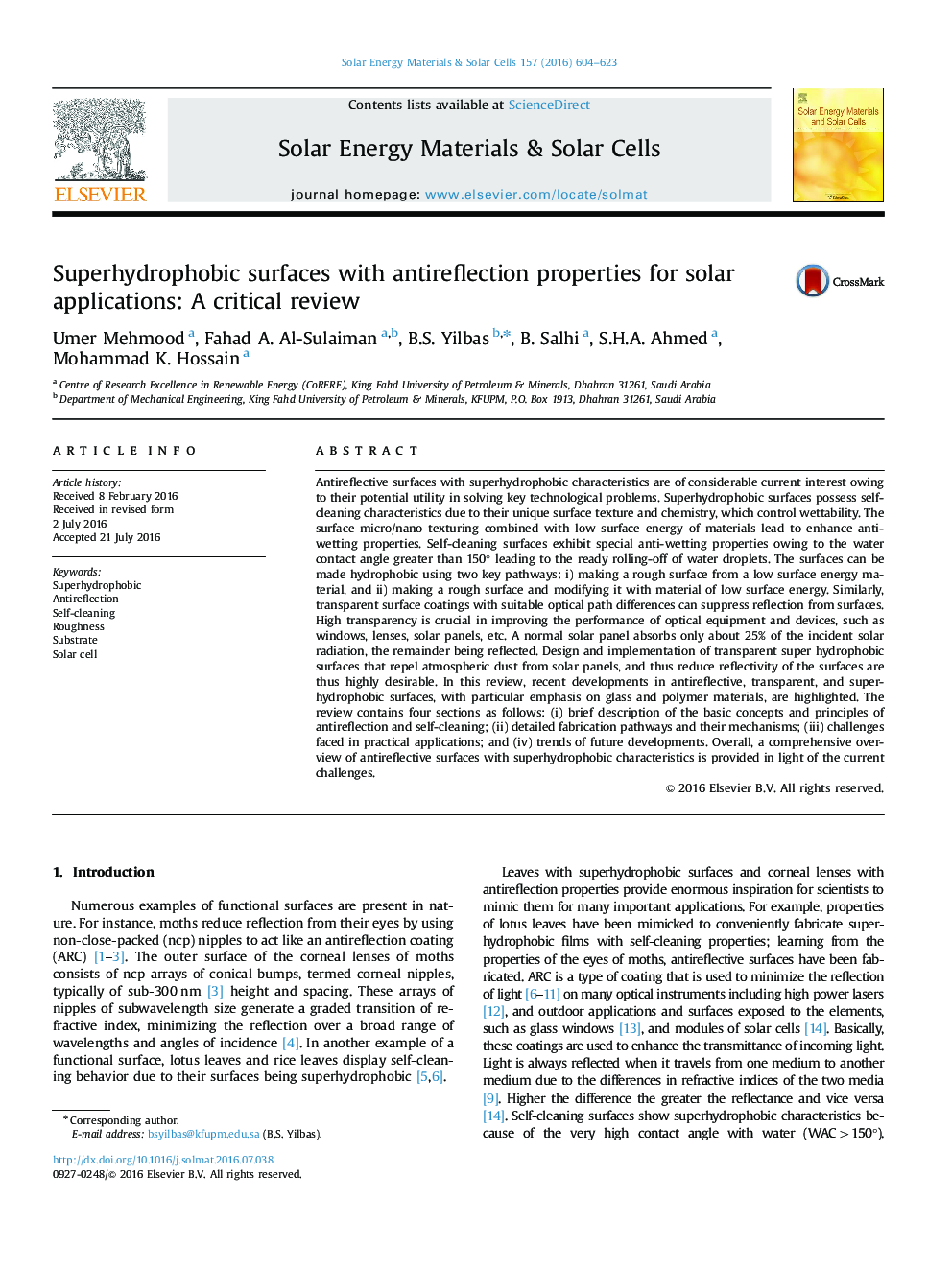 Superhydrophobic surfaces with antireflection properties for solar applications: A critical review