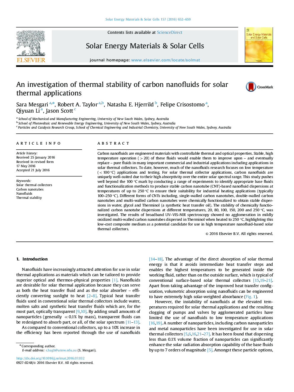 An investigation of thermal stability of carbon nanofluids for solar thermal applications