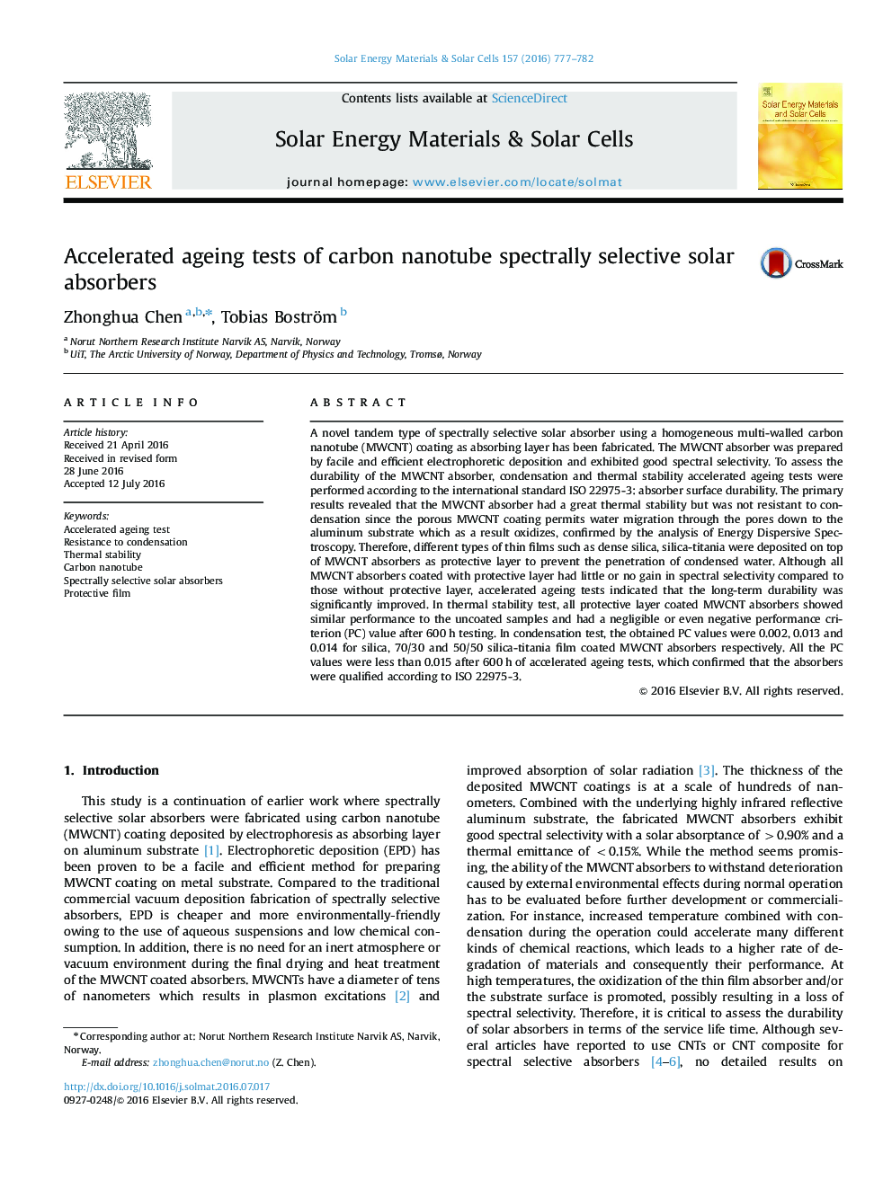 Accelerated ageing tests of carbon nanotube spectrally selective solar absorbers