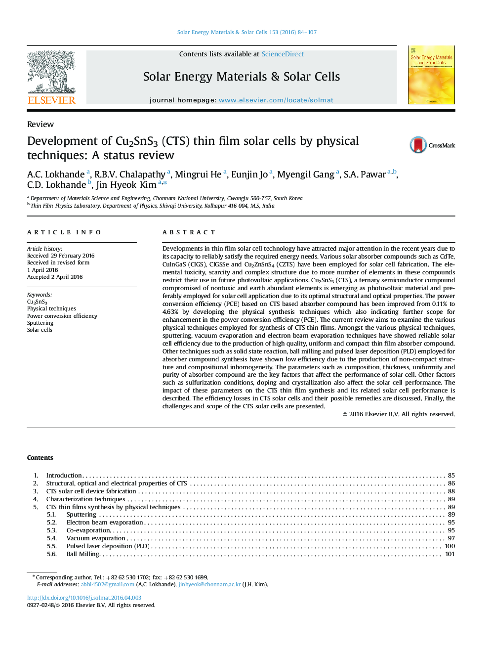 Development of Cu2SnS3 (CTS) thin film solar cells by physical techniques: A status review