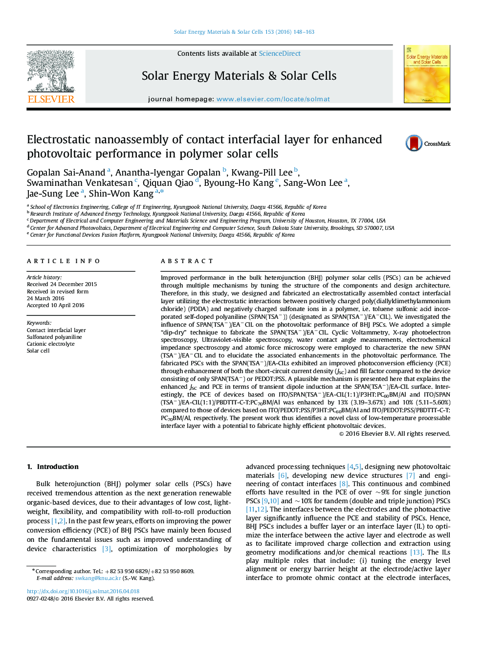 Electrostatic nanoassembly of contact interfacial layer for enhanced photovoltaic performance in polymer solar cells