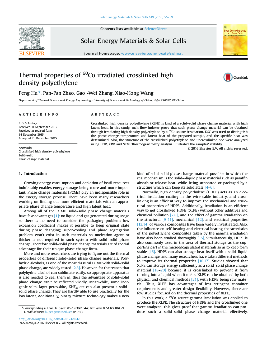 Thermal properties of 60Co irradiated crosslinked high density polyethylene