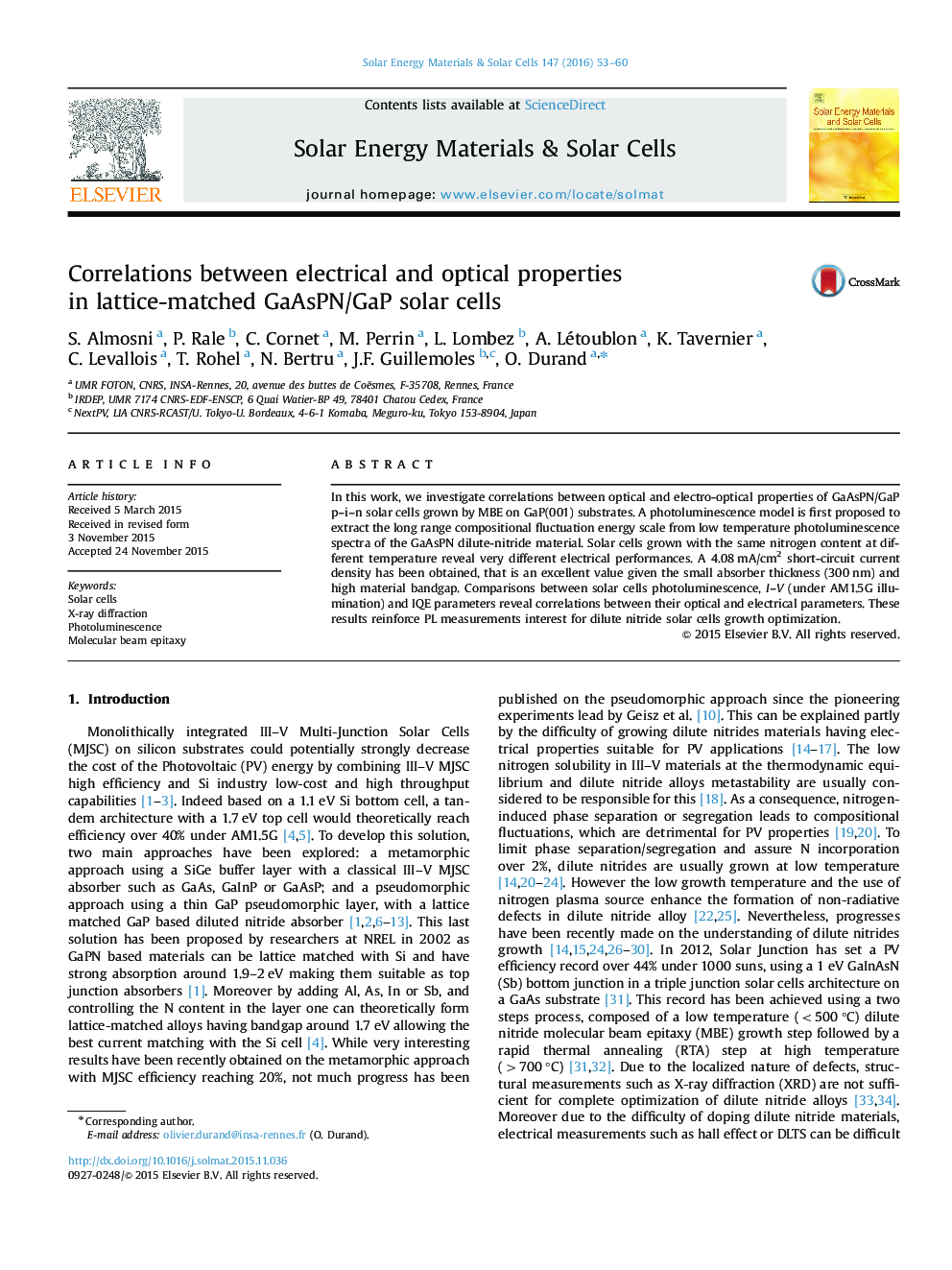 Correlations between electrical and optical properties in lattice-matched GaAsPN/GaP solar cells