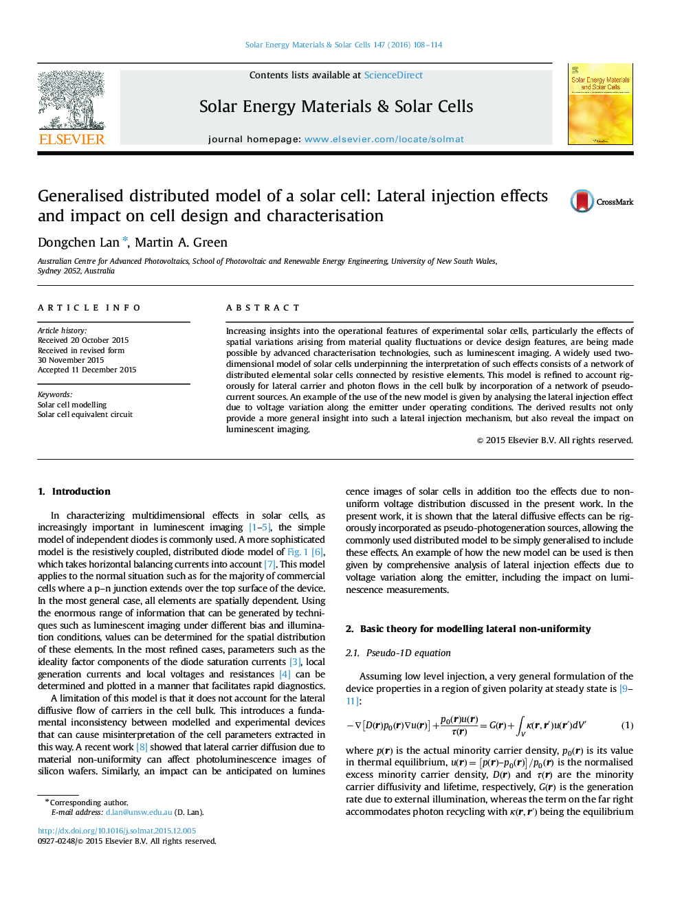 Generalised distributed model of a solar cell: Lateral injection effects and impact on cell design and characterisation