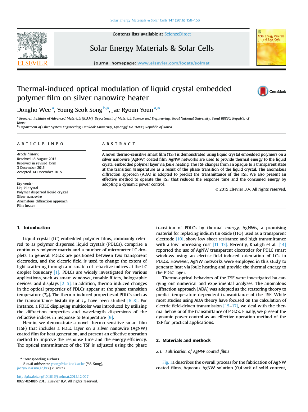 Thermal-induced optical modulation of liquid crystal embedded polymer film on silver nanowire heater