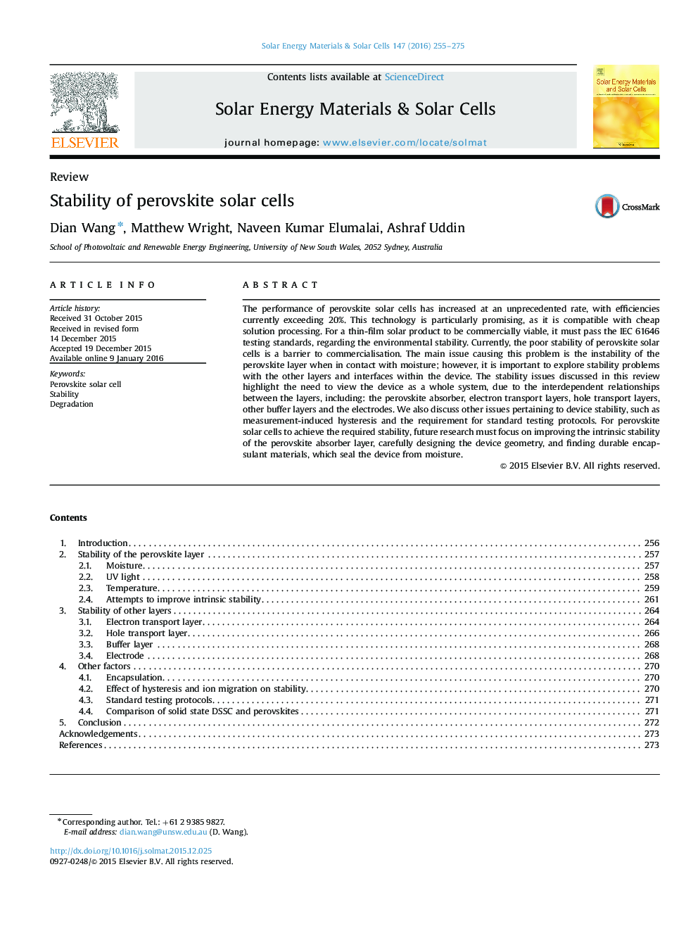 Stability of perovskite solar cells