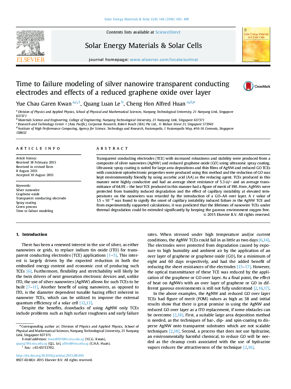 Time to failure modeling of silver nanowire transparent conducting electrodes and effects of a reduced graphene oxide over layer