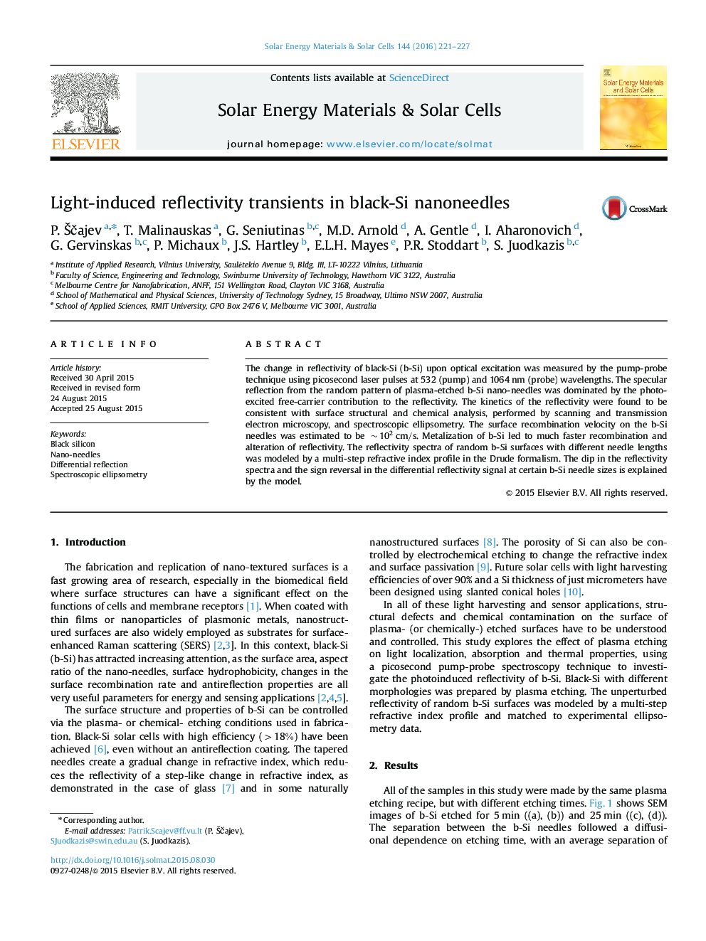 Light-induced reflectivity transients in black-Si nanoneedles