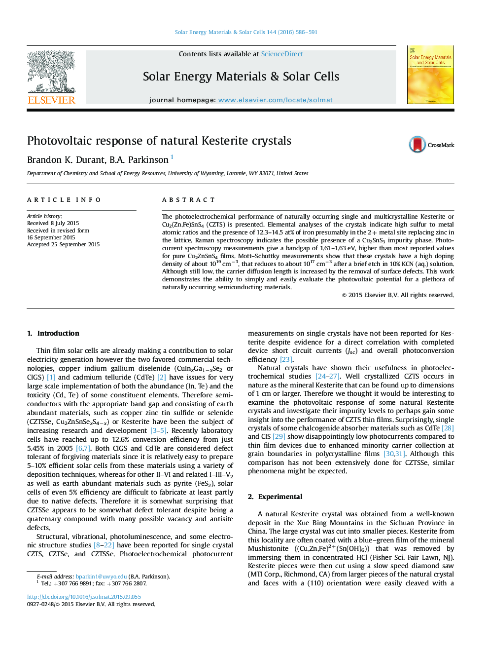 Photovoltaic response of natural Kesterite crystals