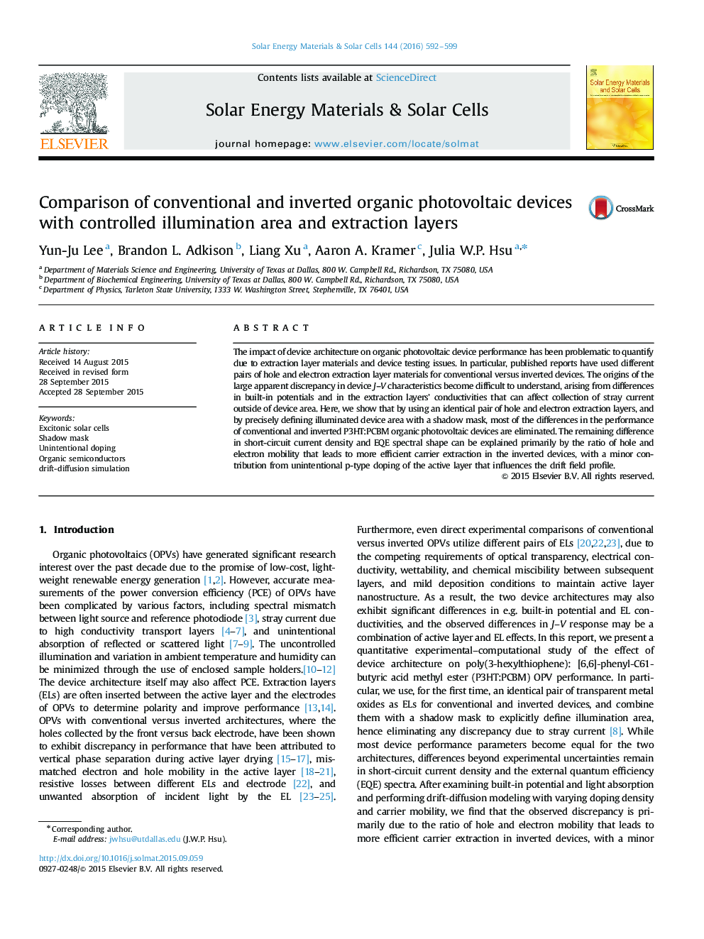 Comparison of conventional and inverted organic photovoltaic devices with controlled illumination area and extraction layers