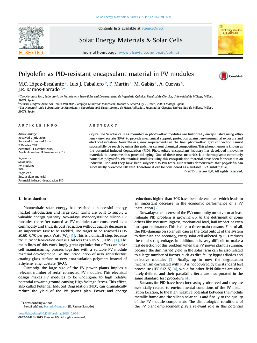 Polyolefin as PID-resistant encapsulant material in PV modules