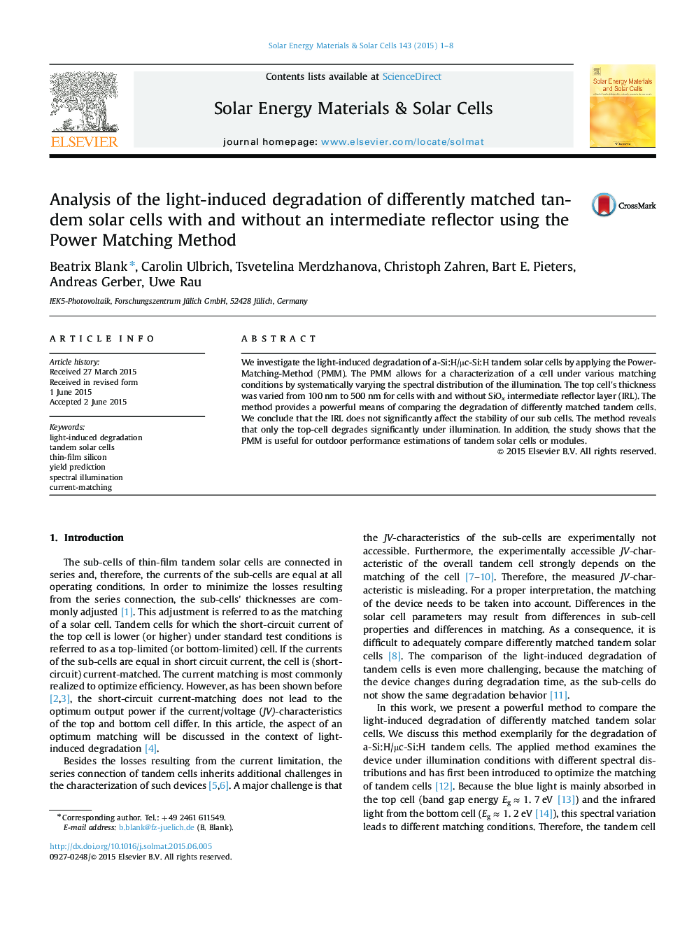 Analysis of the light-induced degradation of differently matched tandem solar cells with and without an intermediate reflector using the Power Matching Method