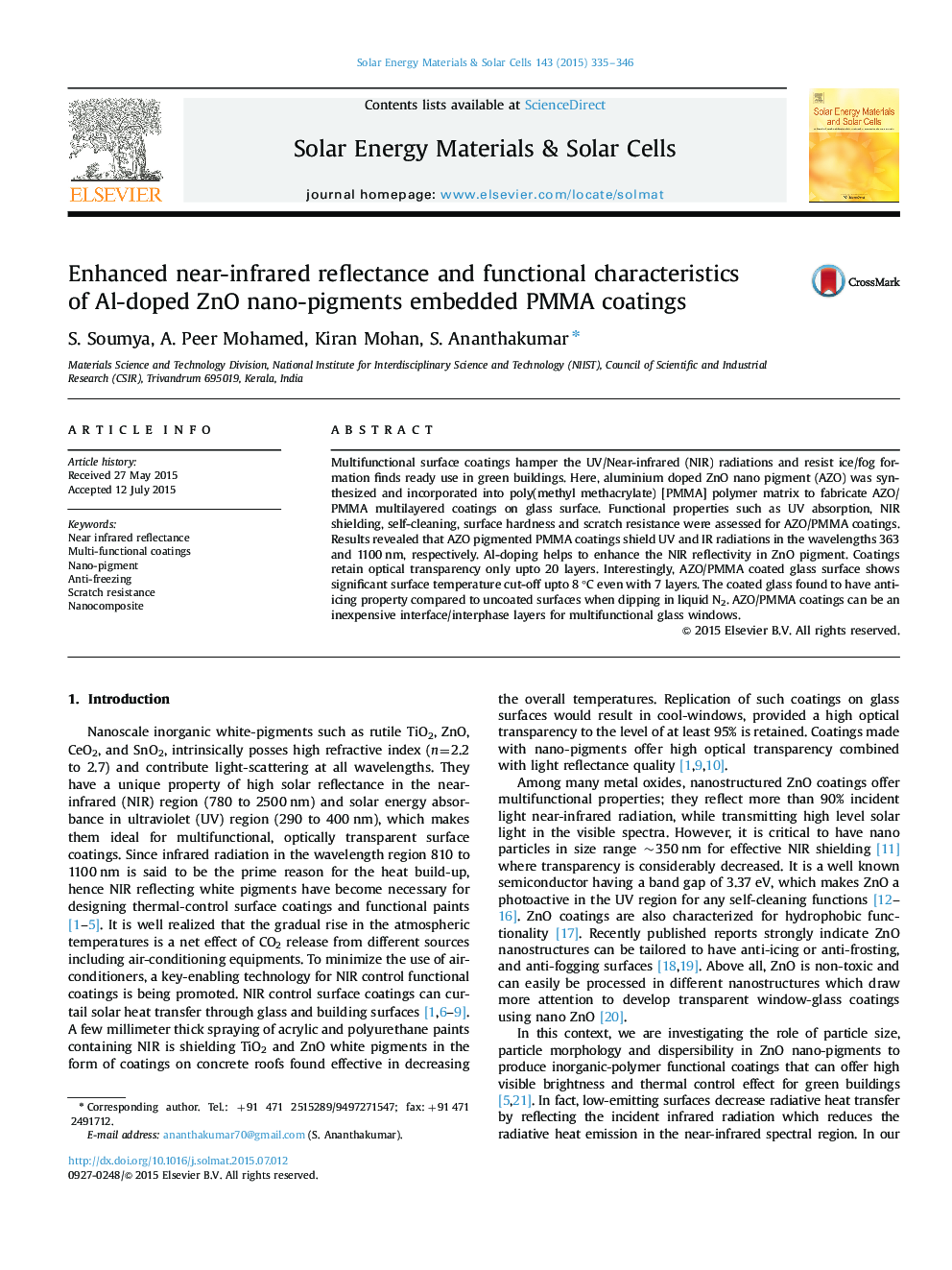 Enhanced near-infrared reflectance and functional characteristics of Al-doped ZnO nano-pigments embedded PMMA coatings