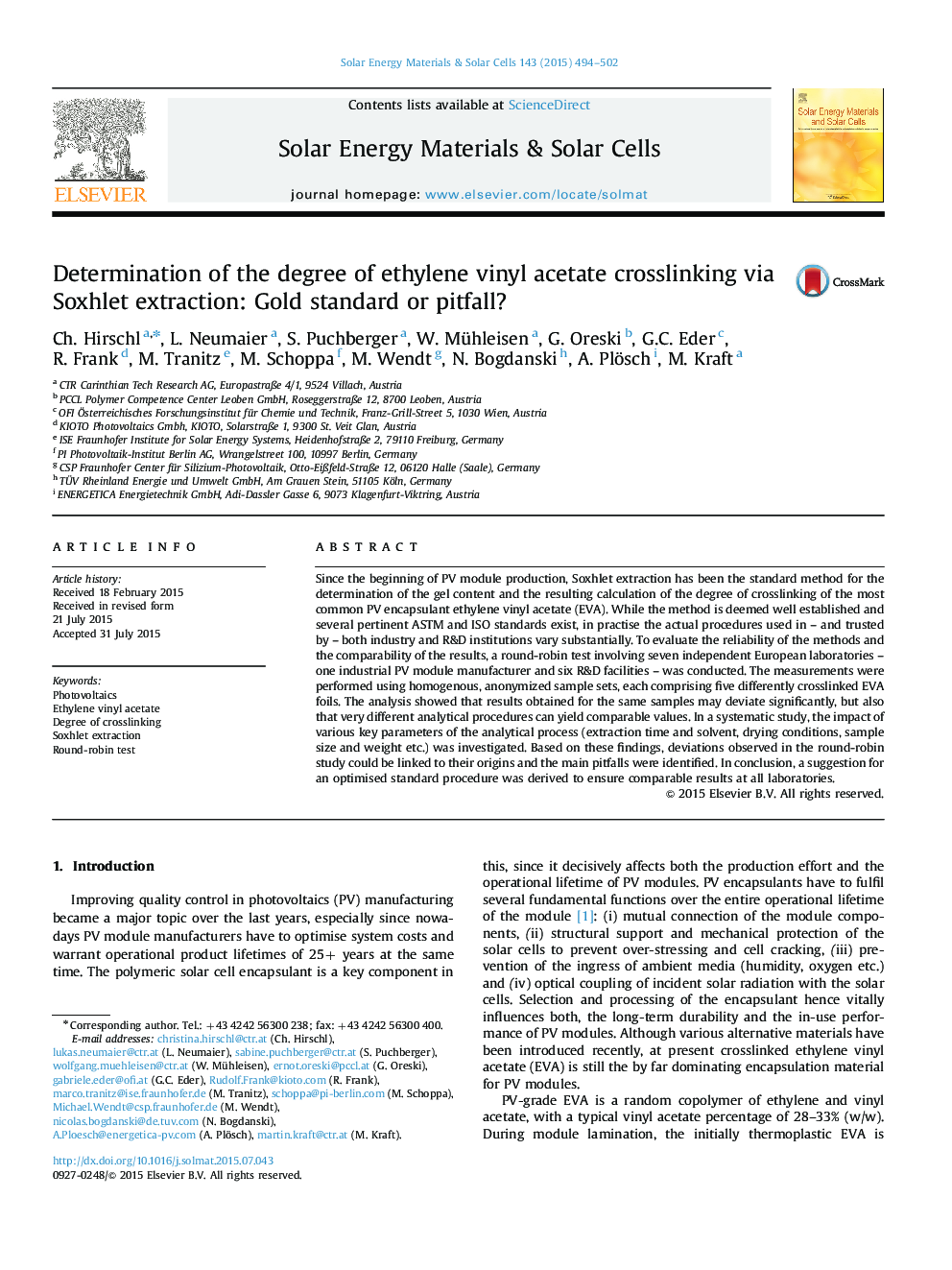 Determination of the degree of ethylene vinyl acetate crosslinking via Soxhlet extraction: Gold standard or pitfall?