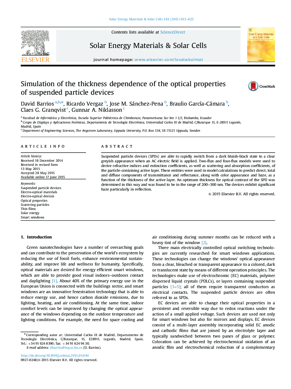 Simulation of the thickness dependence of the optical properties of suspended particle devices