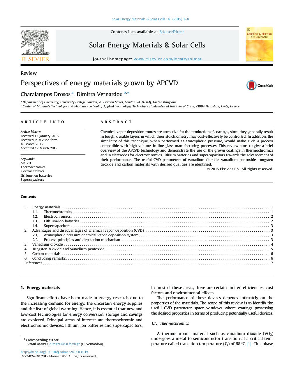 Perspectives of energy materials grown by APCVD