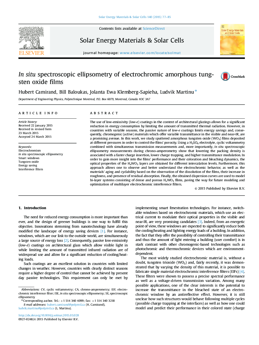 In situ spectroscopic ellipsometry of electrochromic amorphous tungsten oxide films