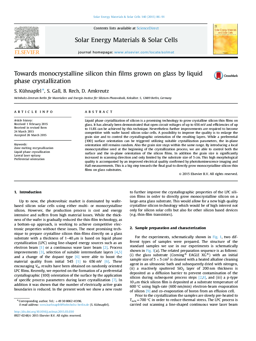 Towards monocrystalline silicon thin films grown on glass by liquid phase crystallization