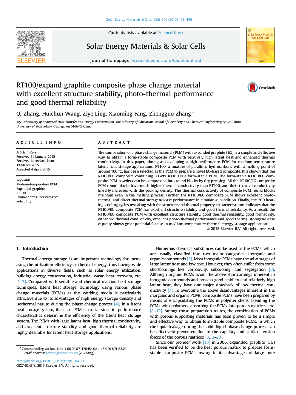 RT100/expand graphite composite phase change material with excellent structure stability, photo-thermal performance and good thermal reliability