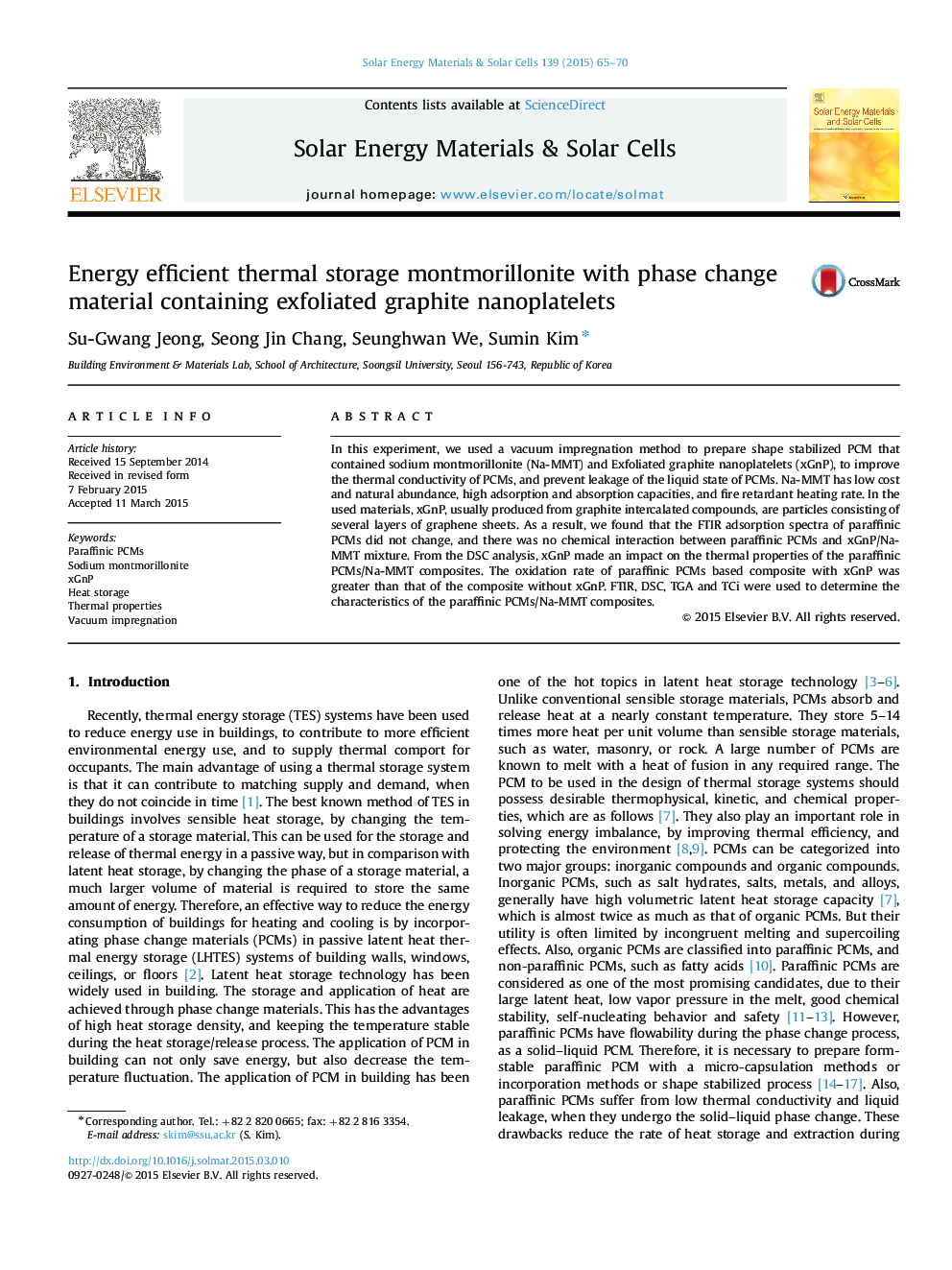 Energy efficient thermal storage montmorillonite with phase change material containing exfoliated graphite nanoplatelets