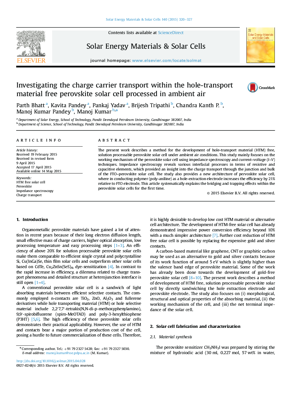 Investigating the charge carrier transport within the hole-transport material free perovskite solar cell processed in ambient air