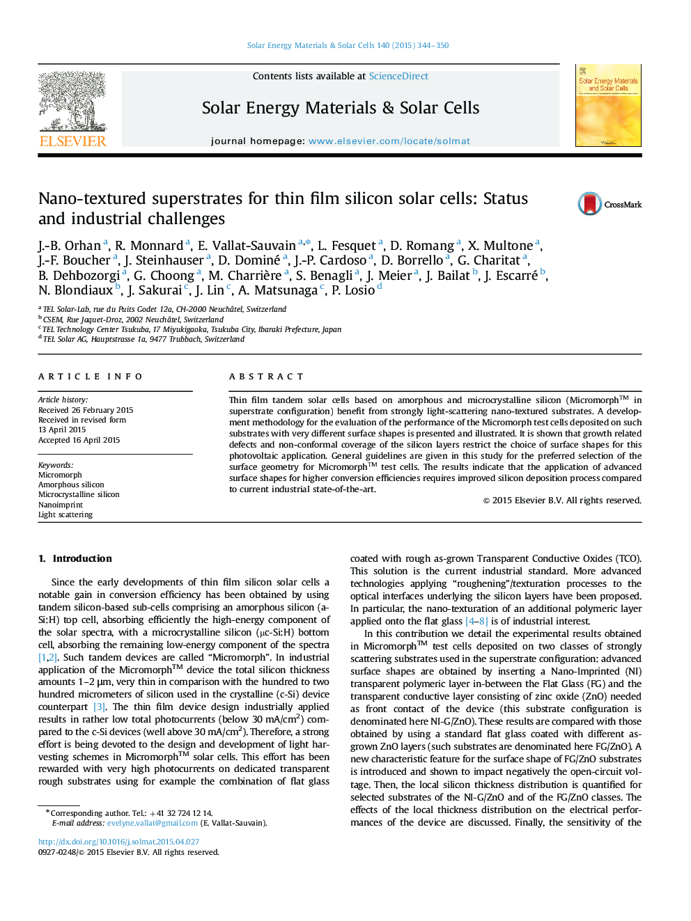 Nano-textured superstrates for thin film silicon solar cells: Status and industrial challenges