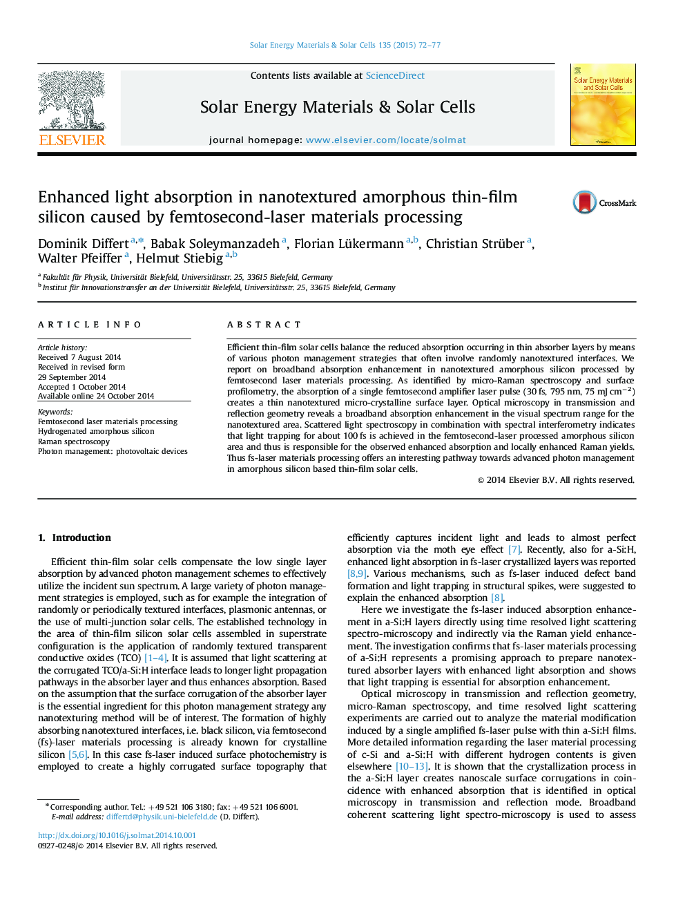 Enhanced light absorption in nanotextured amorphous thin-film silicon caused by femtosecond-laser materials processing