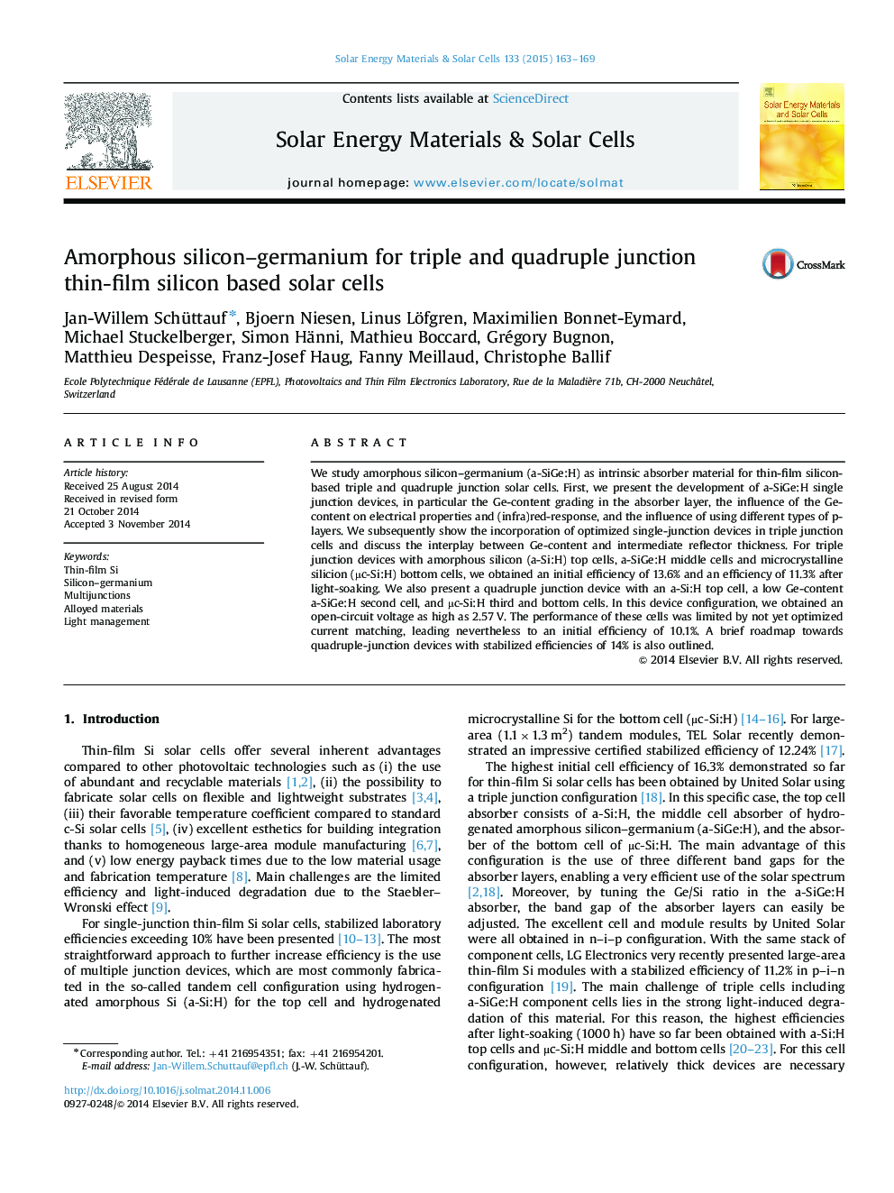 Amorphous silicon-germanium for triple and quadruple junction thin-film silicon based solar cells