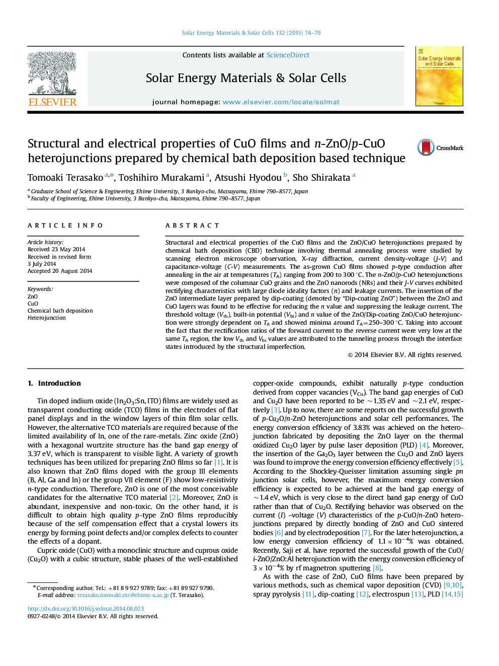 Structural and electrical properties of CuO films and n-ZnO/p-CuO heterojunctions prepared by chemical bath deposition based technique