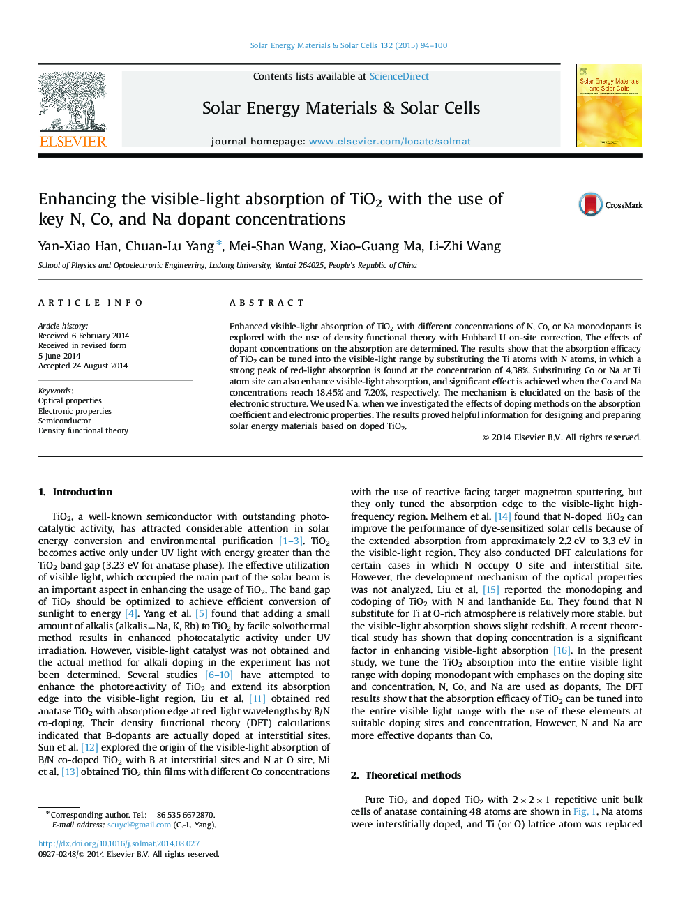 Enhancing the visible-light absorption of TiO2 with the use of key N, Co, and Na dopant concentrations
