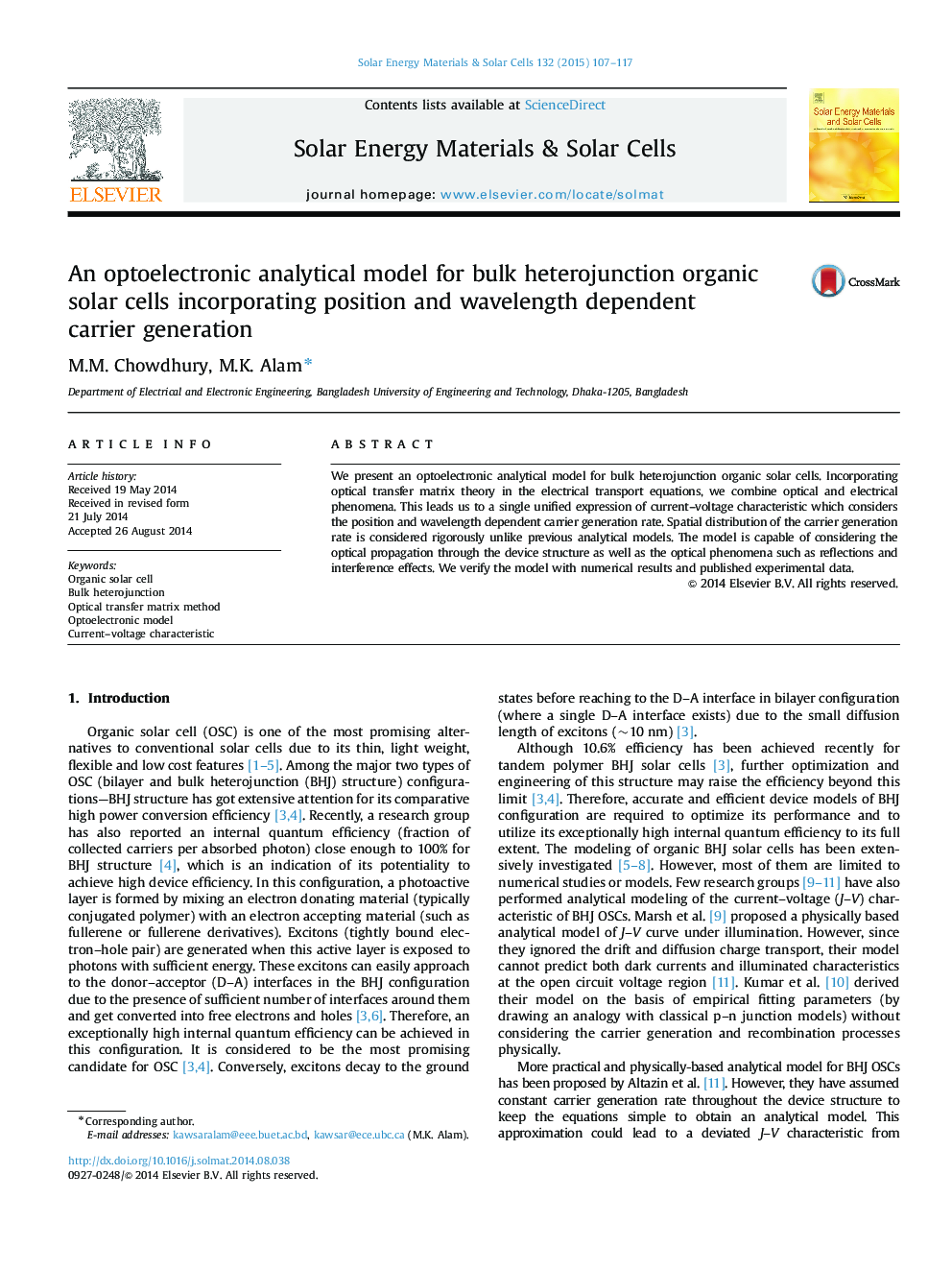 An optoelectronic analytical model for bulk heterojunction organic solar cells incorporating position and wavelength dependent carrier generation