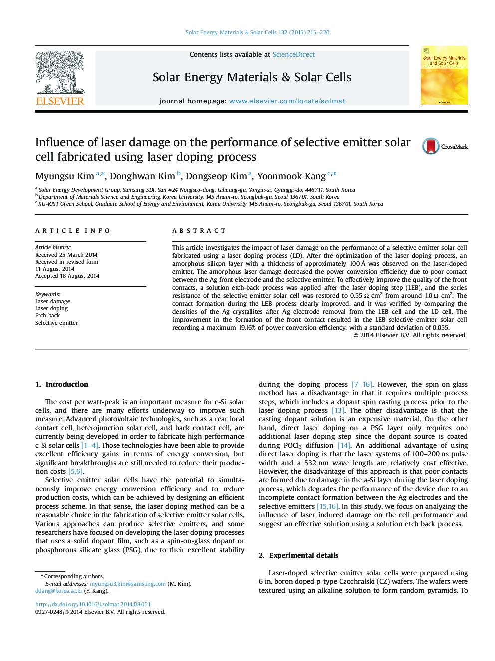 Influence of laser damage on the performance of selective emitter solar cell fabricated using laser doping process