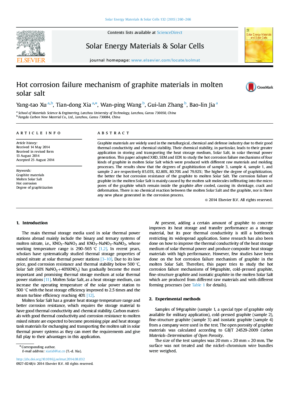 Hot corrosion failure mechanism of graphite materials in molten solar salt