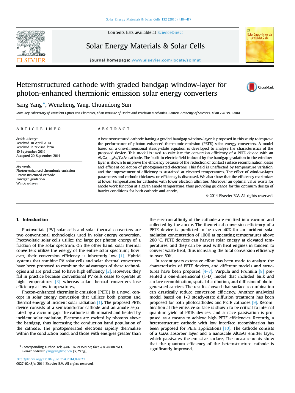 Heterostructured cathode with graded bandgap window-layer for photon-enhanced thermionic emission solar energy converters