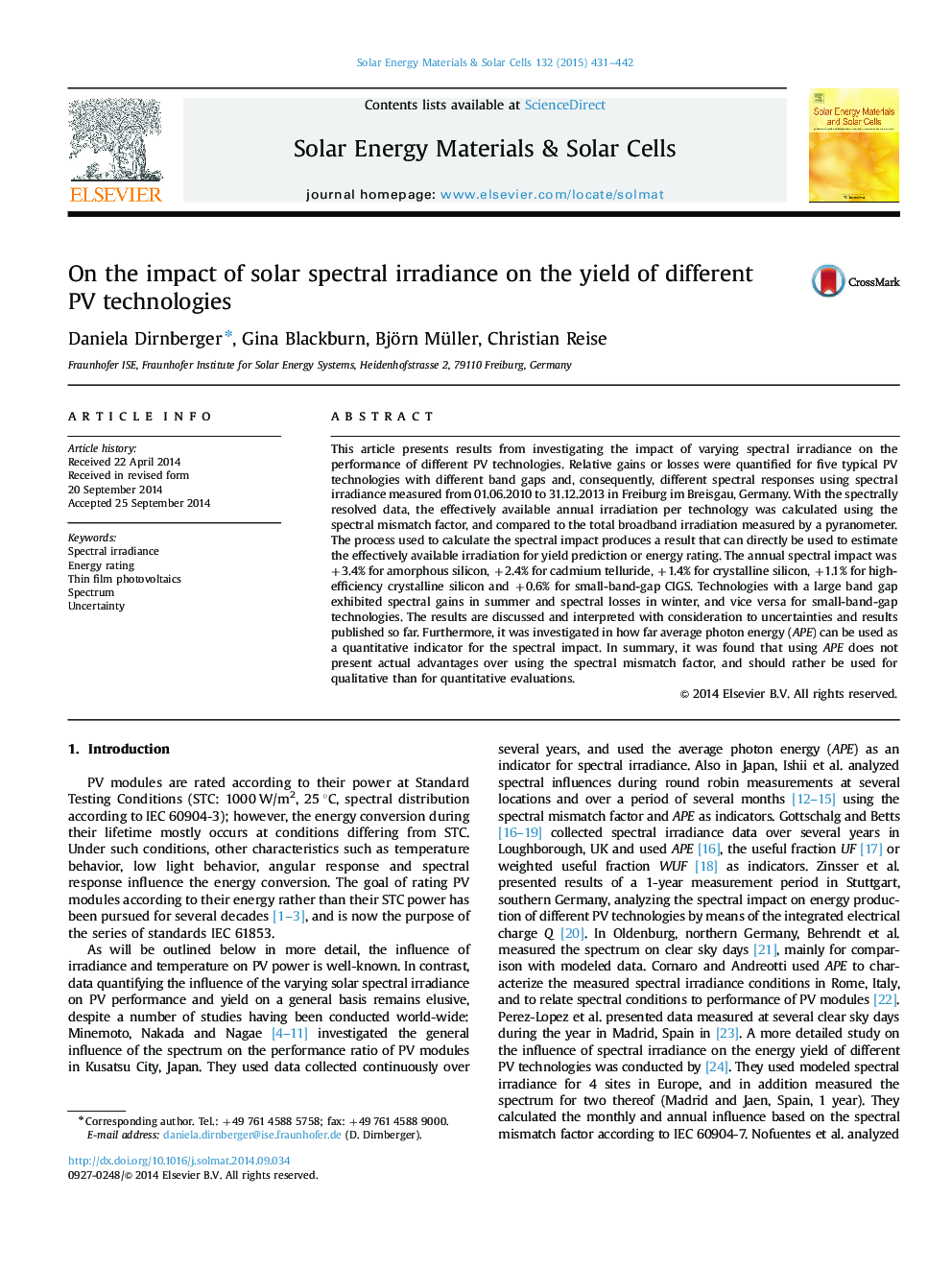 On the impact of solar spectral irradiance on the yield of different PV technologies