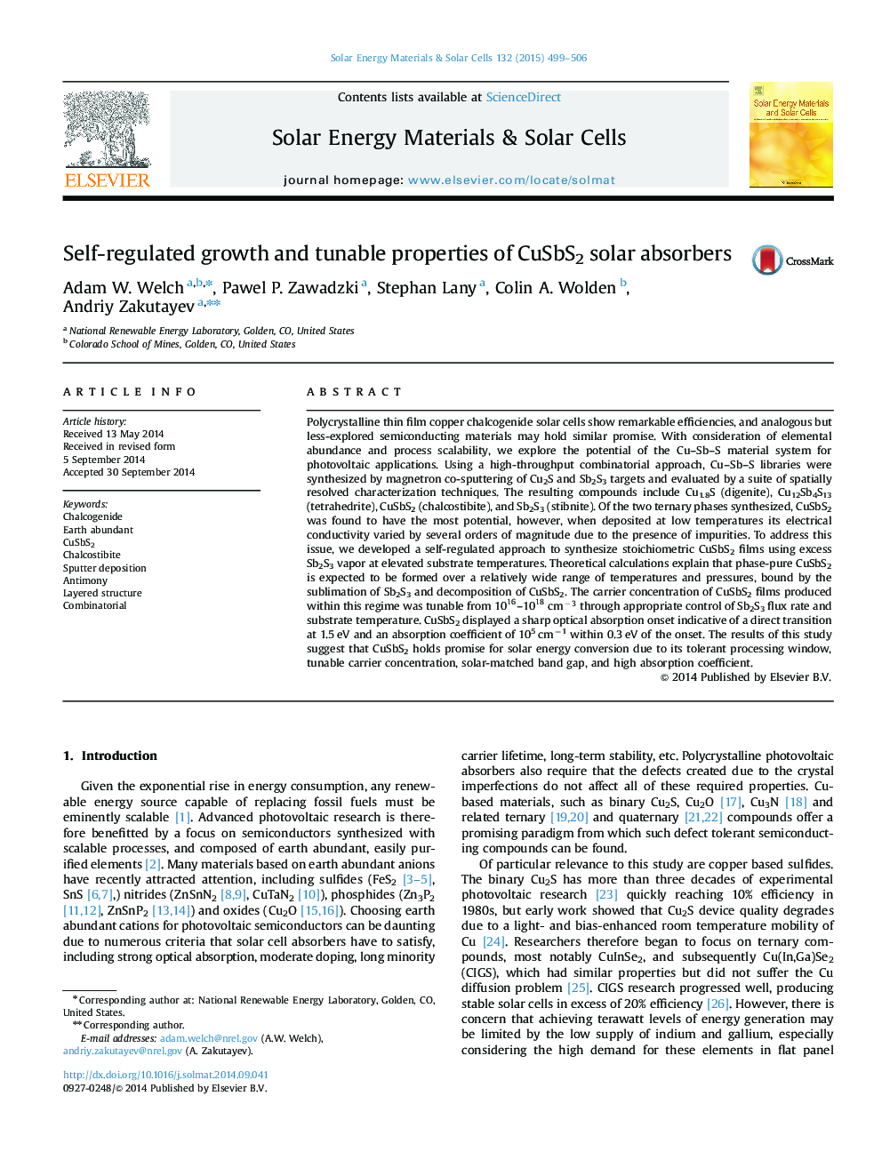 Self-regulated growth and tunable properties of CuSbS2 solar absorbers