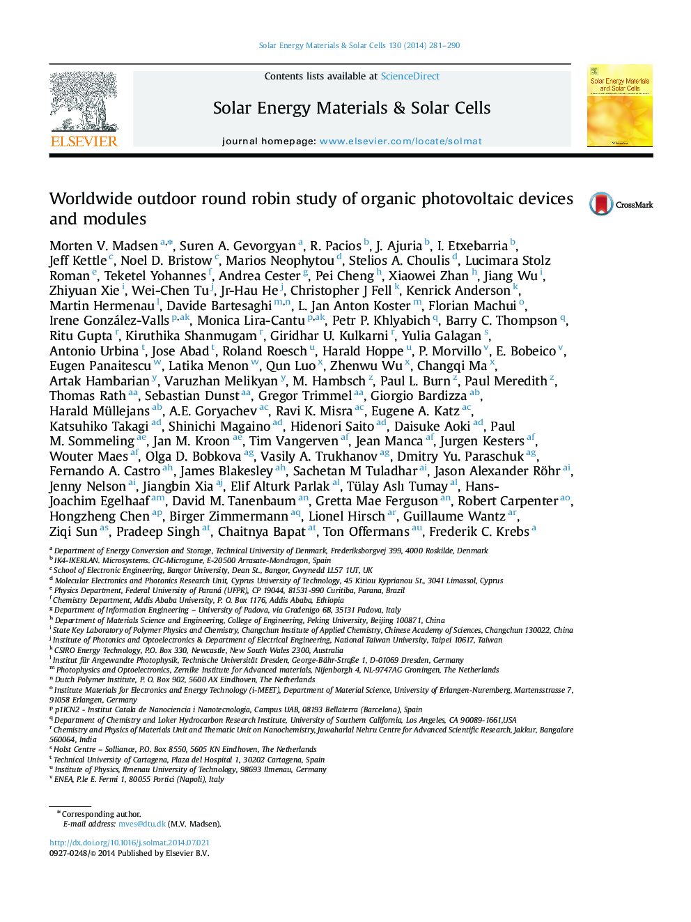 Worldwide outdoor round robin study of organic photovoltaic devices and modules