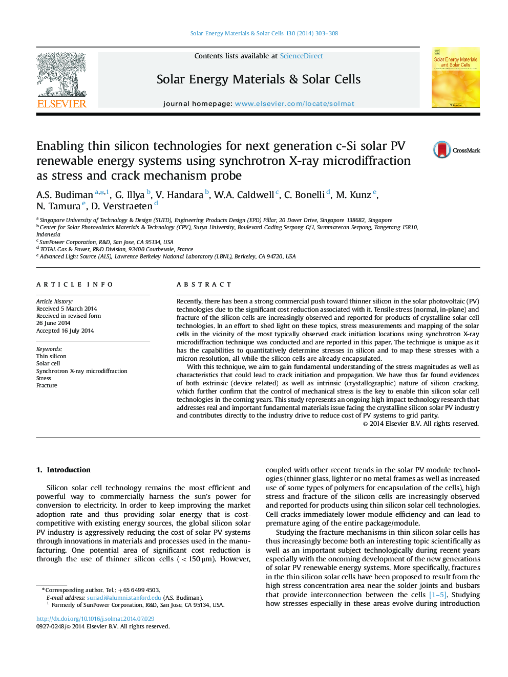 Enabling thin silicon technologies for next generation c-Si solar PV renewable energy systems using synchrotron X-ray microdiffraction as stress and crack mechanism probe