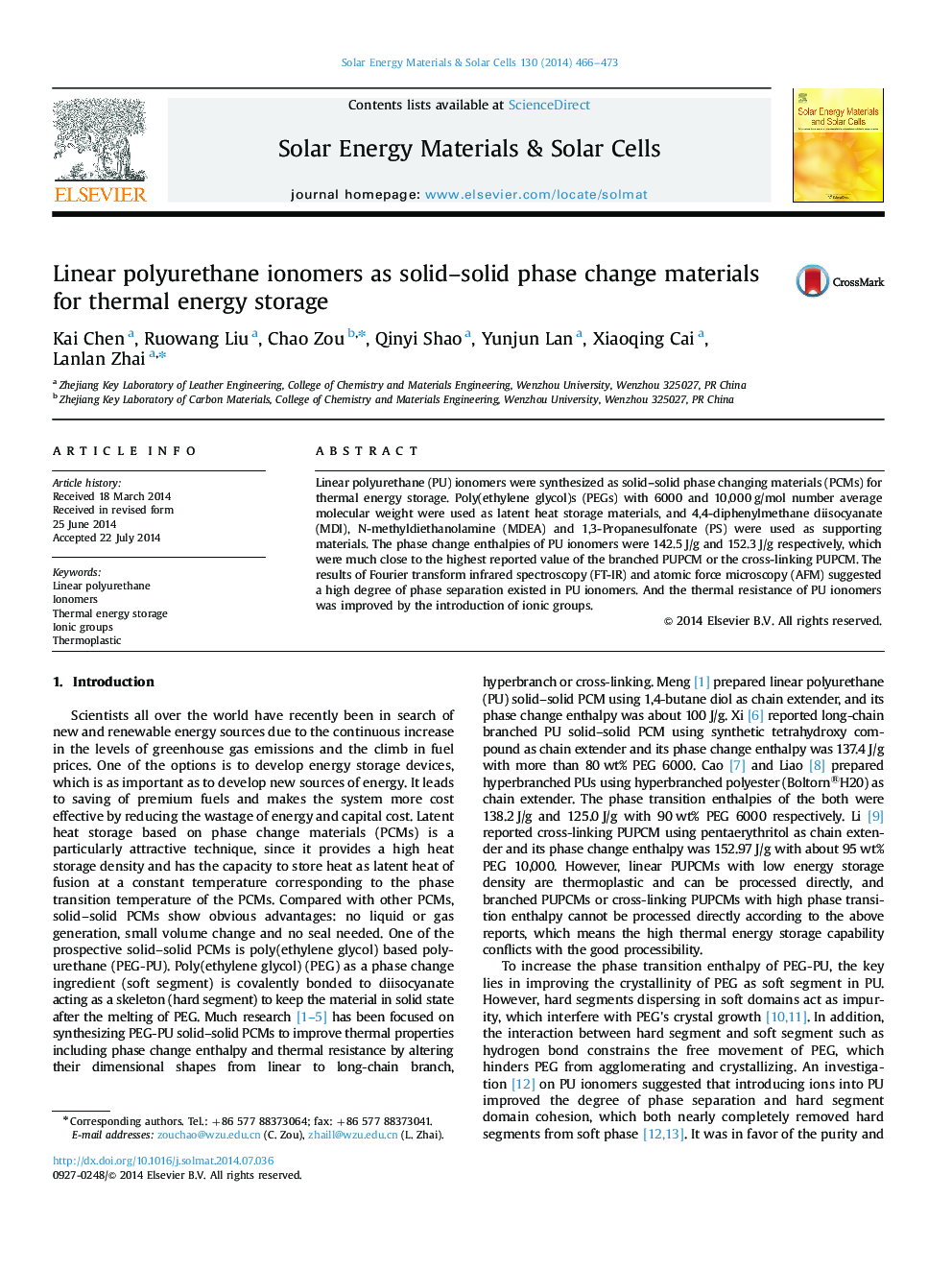 Linear polyurethane ionomers as solid-solid phase change materials for thermal energy storage