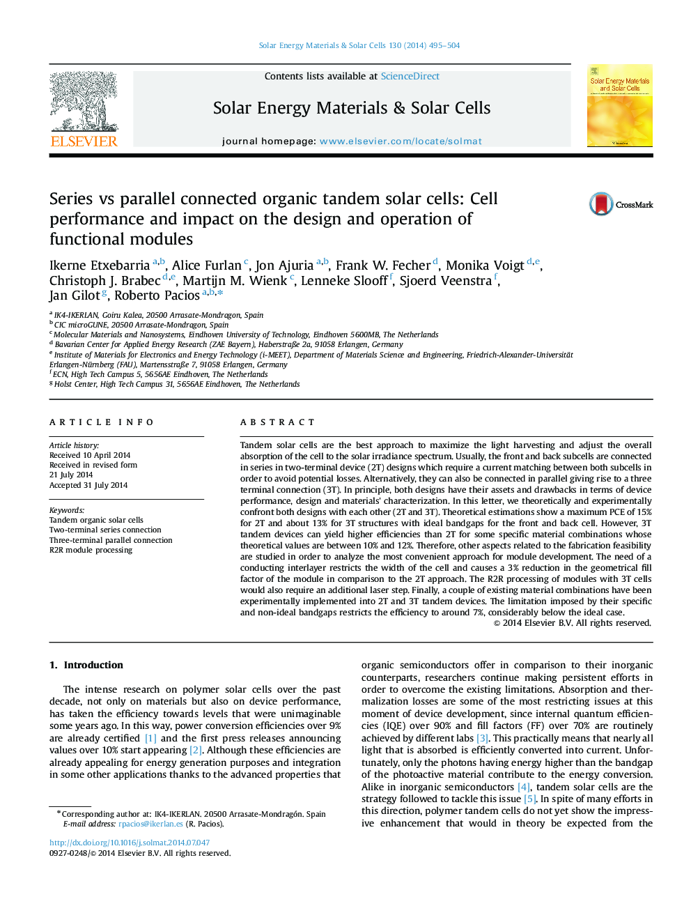 Series vs parallel connected organic tandem solar cells: Cell performance and impact on the design and operation of functional modules