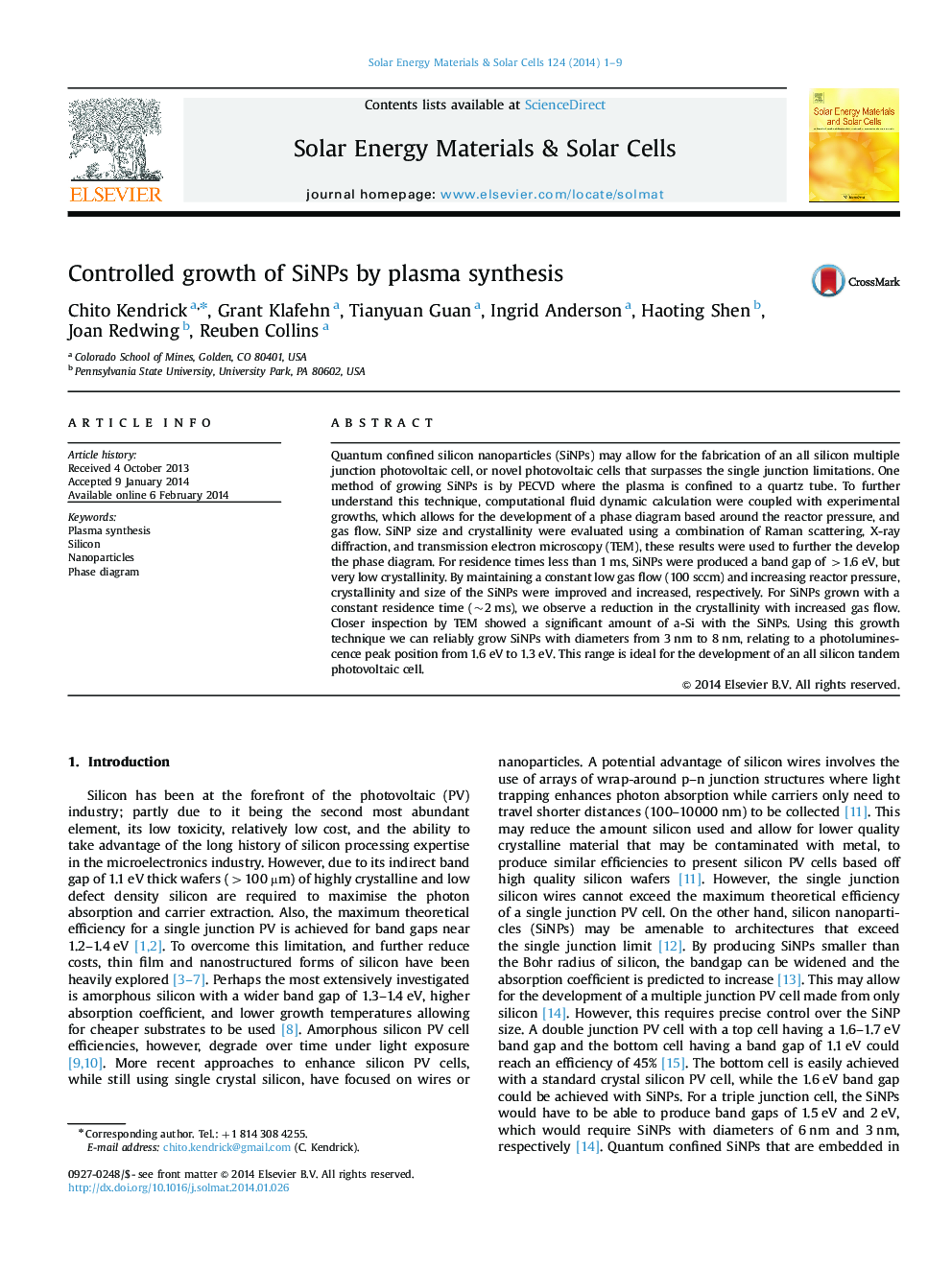 Controlled growth of SiNPs by plasma synthesis