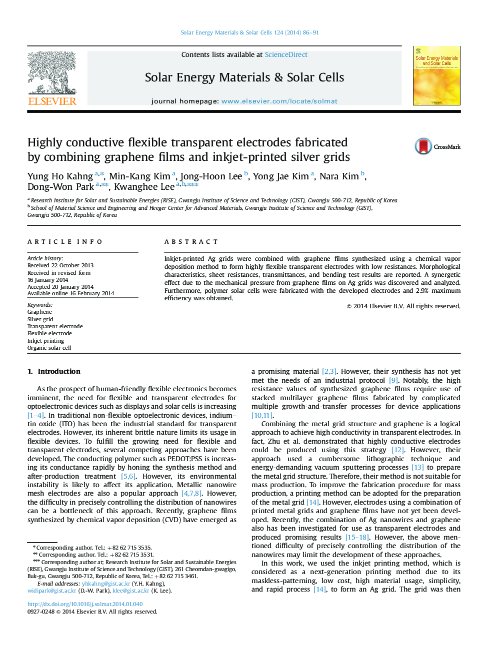 Highly conductive flexible transparent electrodes fabricated by combining graphene films and inkjet-printed silver grids