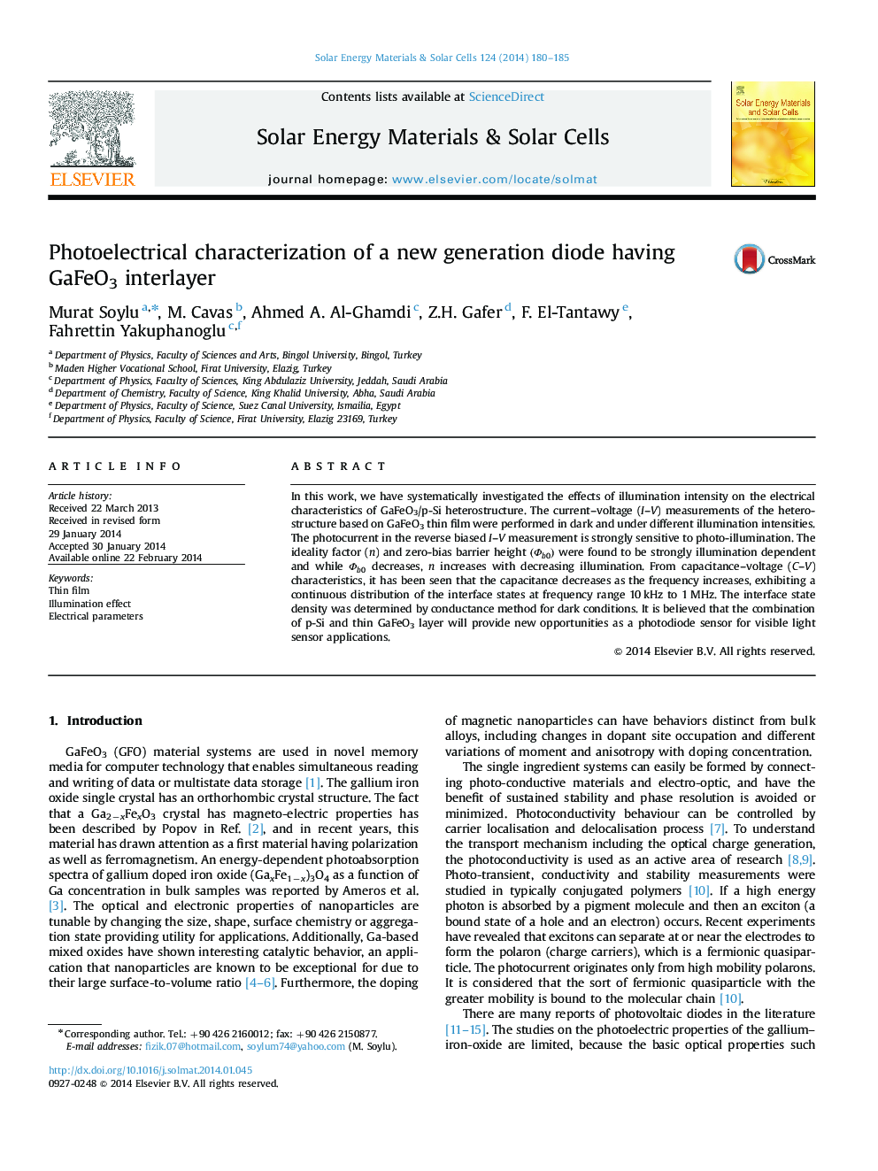 Photoelectrical characterization of a new generation diode having GaFeO3 interlayer